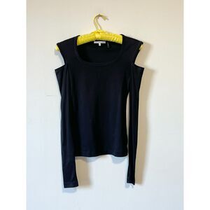 Helmut Lang Cold Shoulder Thumb Hole Long Sleeve Cotton Tee Black XS